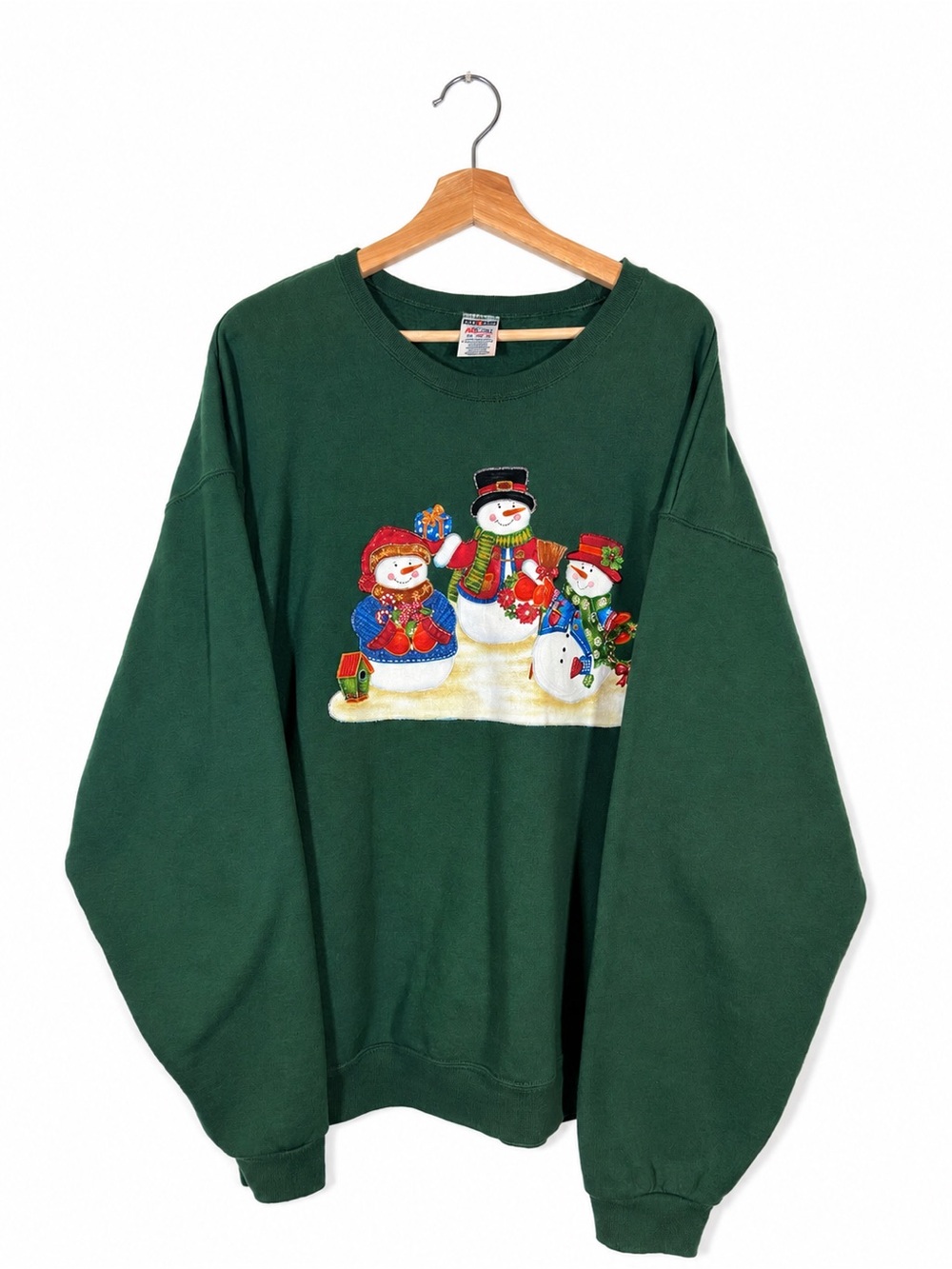 Jerzees NuBlend Christmas Snowman Sweatshirt 2XL Green Holiday Cozy Vintage 90s